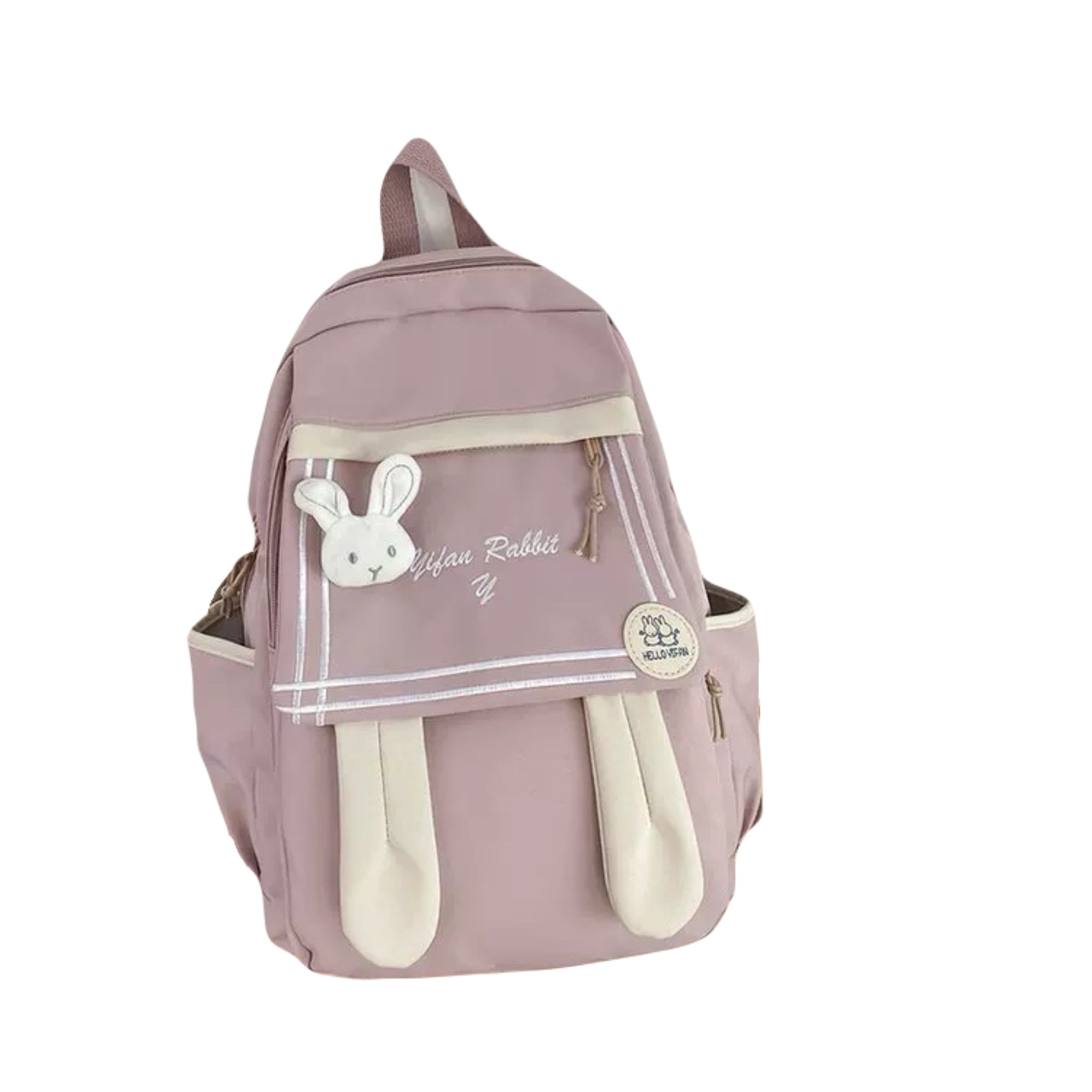 Pink cute bunny ears backpack worn by teen girl,cute rabbit head and ear water proof nylon schoolbag for teenager